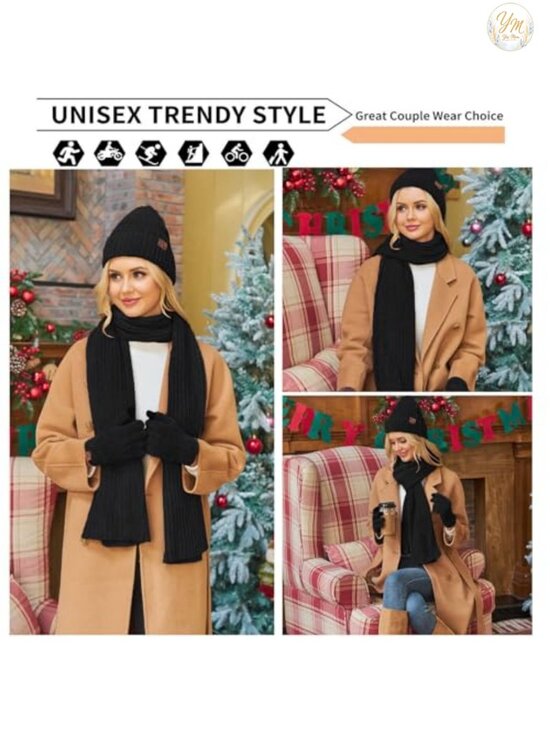 Winter Knit Hat Scarf Gloves Set Touchscreen Beanie Skull Cap